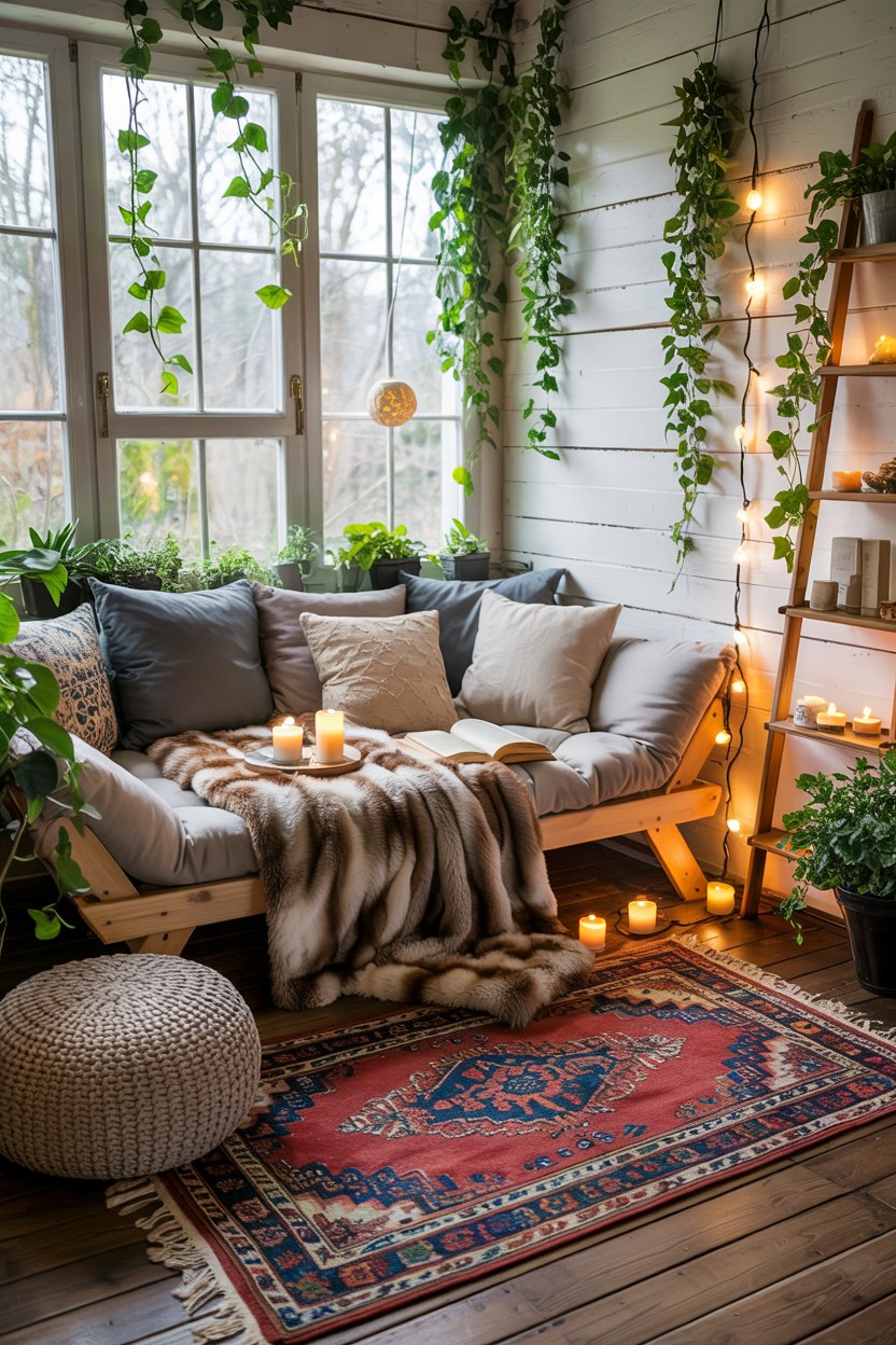 Cozy Boho Bedroom Decor with LED Lights and Candles Ideas