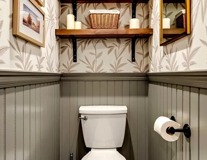 Before and After: Our DIY Powder Room Makeover with Floating Shelves & Floral Wallpaper