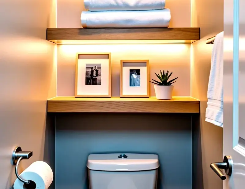 Over Toilet Shelves with LED Lighting | Floating Wood Shelves for Small Bathroom