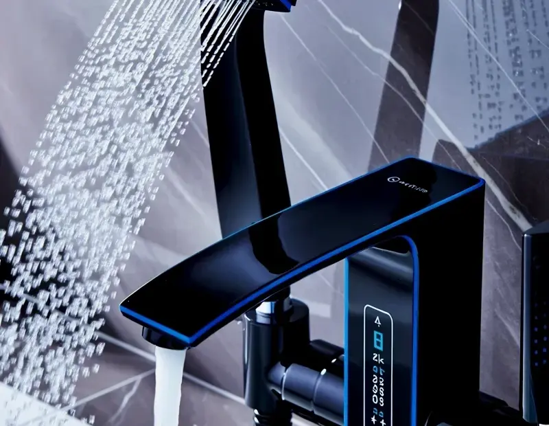 Black Modern Bathroom Faucet with Digital Display & Blue LED Lighting