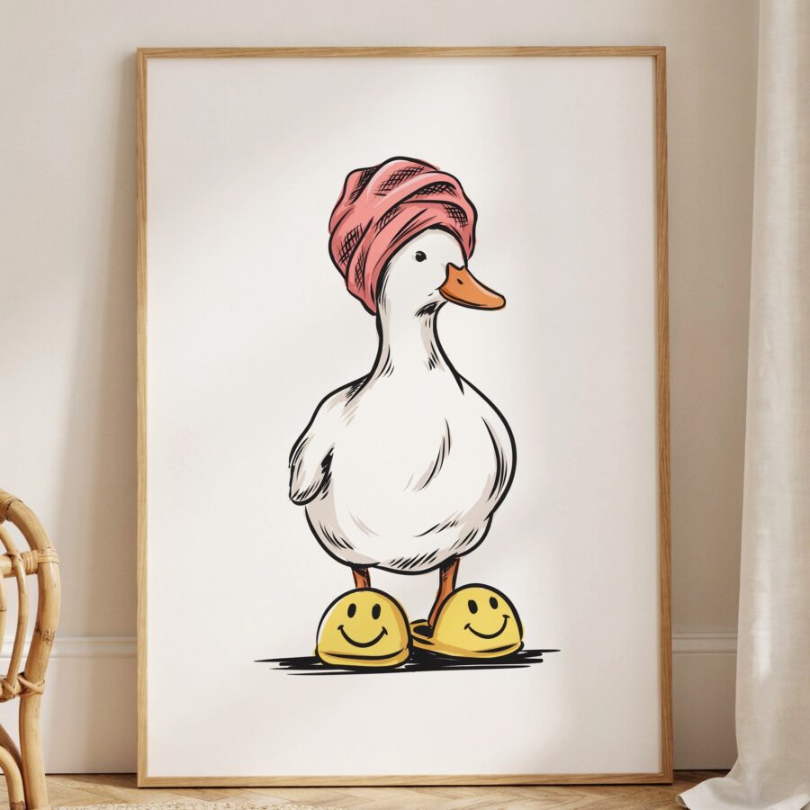 Small Bathroom Duck Print Art | Cute Retro Wall Decor for Preppy Bathrooms | Digital Download