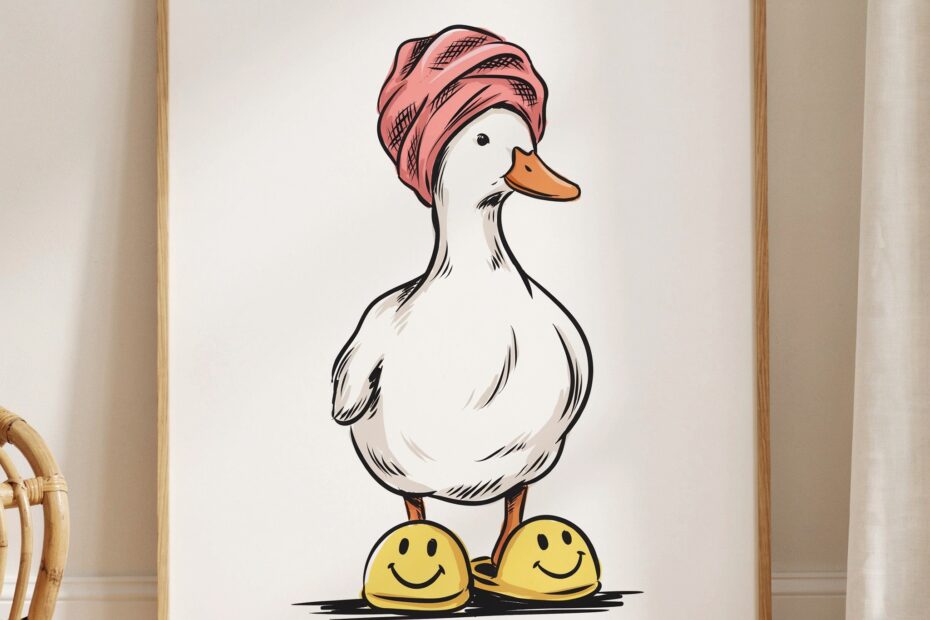 Small Bathroom Duck Print Art | Cute Retro Wall Decor for Preppy Bathrooms | Digital Download