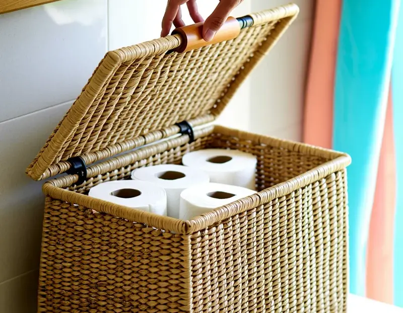 Half Bath Storage Ideas | Woven Seagrass Toilet Paper Basket | Small Bathroom Organizer