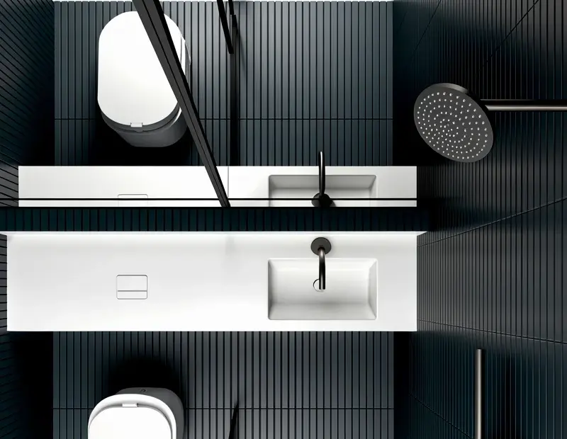 Dark Minimalist Half Bathroom Makeover | Modern Powder Room Decor Ideas with Charcoal Panels