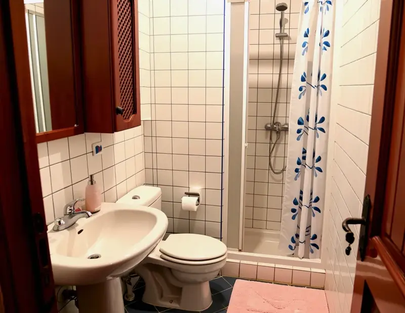 Small Narrow Bathroom Layout Ideas | Modern Design with White Tiles and Wood Ceiling