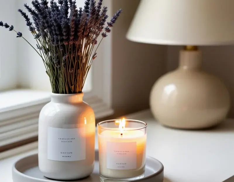 Bathroom Tray Decor with Lavender and Candle | Spring Serenity