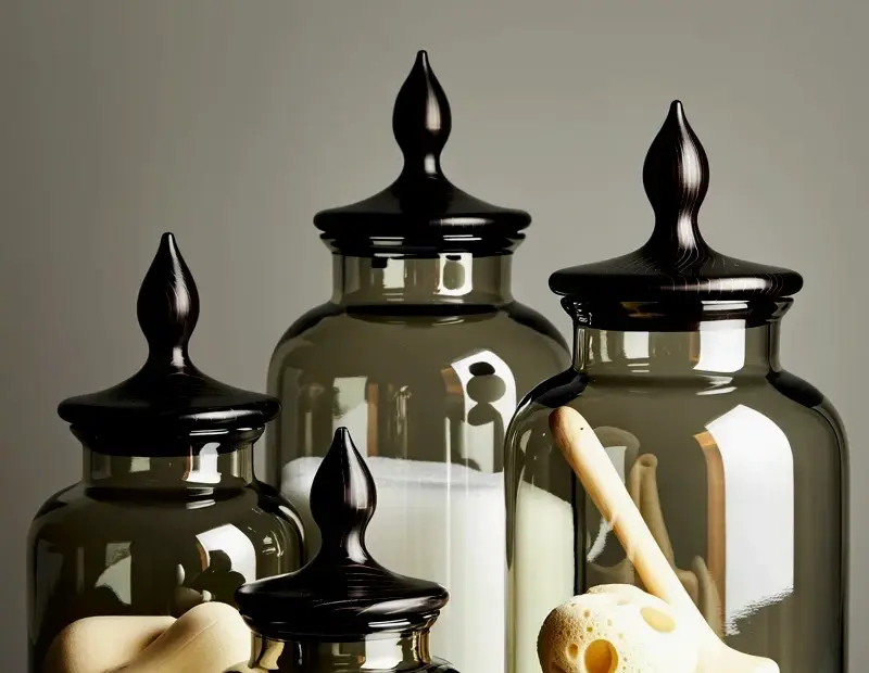 Apothecary Jar Bathroom Storage Ideas with Vintage Smoky Glass Jars