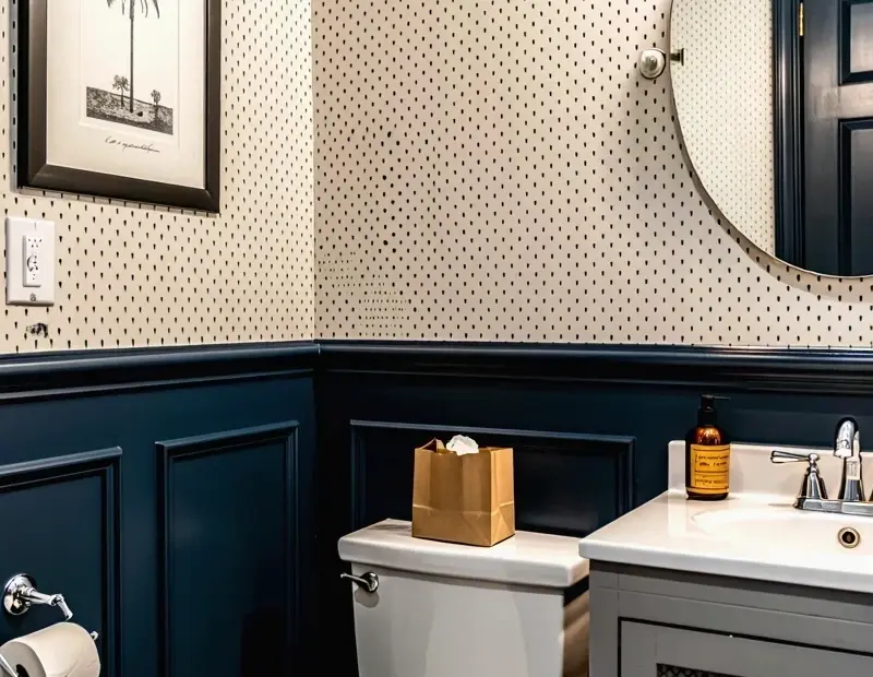 Small Powder Room Makeover on a Budget: Before & After (Polka Dot Wallpaper)