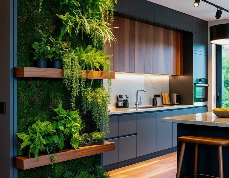 Small Bathroom Decor Ideas on a Budget: Vertical Garden Wall + Wood Shelves